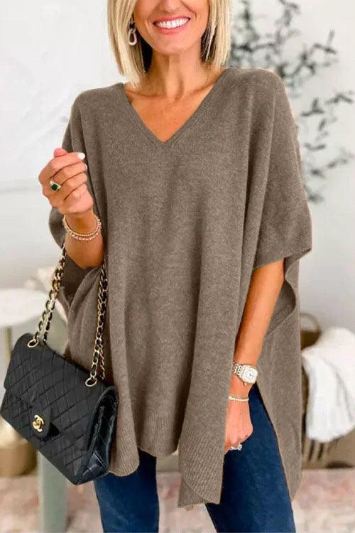 Cloak Cover V-neck Loose Sweater Top - Nioor