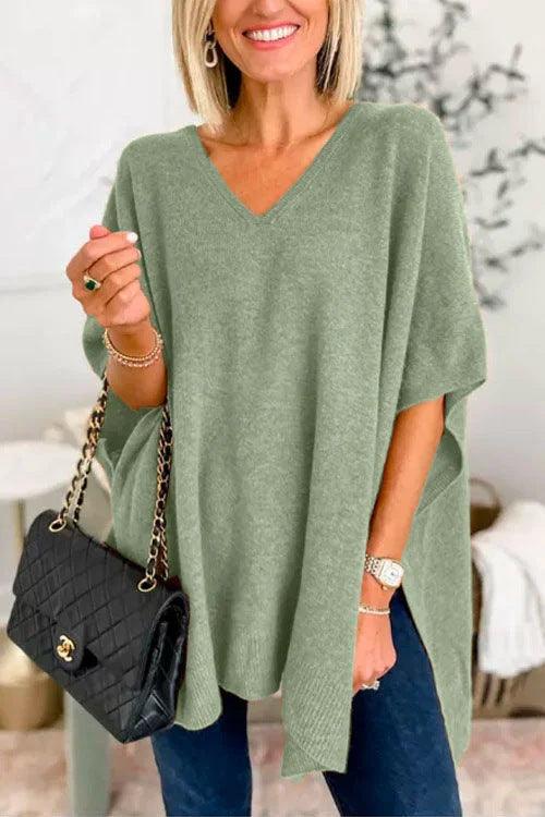 Cloak Cover V-neck Loose Sweater Top - Nioor