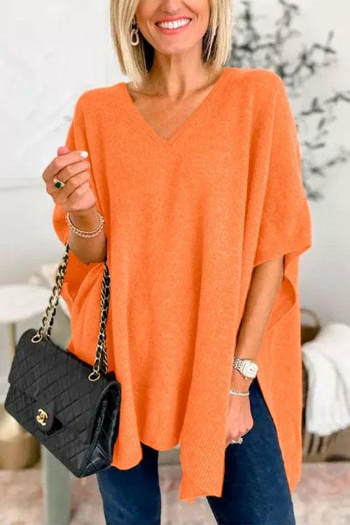 Cloak Cover V-neck Loose Sweater Top - Nioor