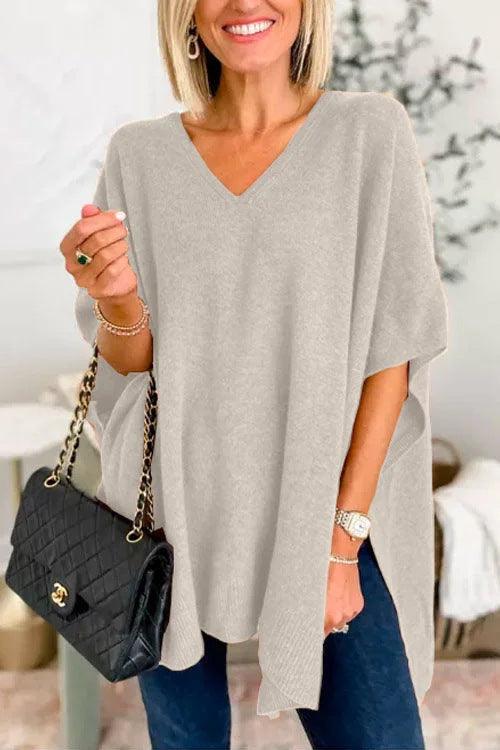 Cloak Cover V-neck Loose Sweater Top - Nioor