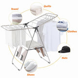 Clothes Drying Rack, Foldable 2-Layer Stainless Steel Laundry Drying Rack With Height Adjustable Gullwing, Laundry Rack For Drying Clothes, Towels, Shoes And Socks, Hats, Quilts - Nioor