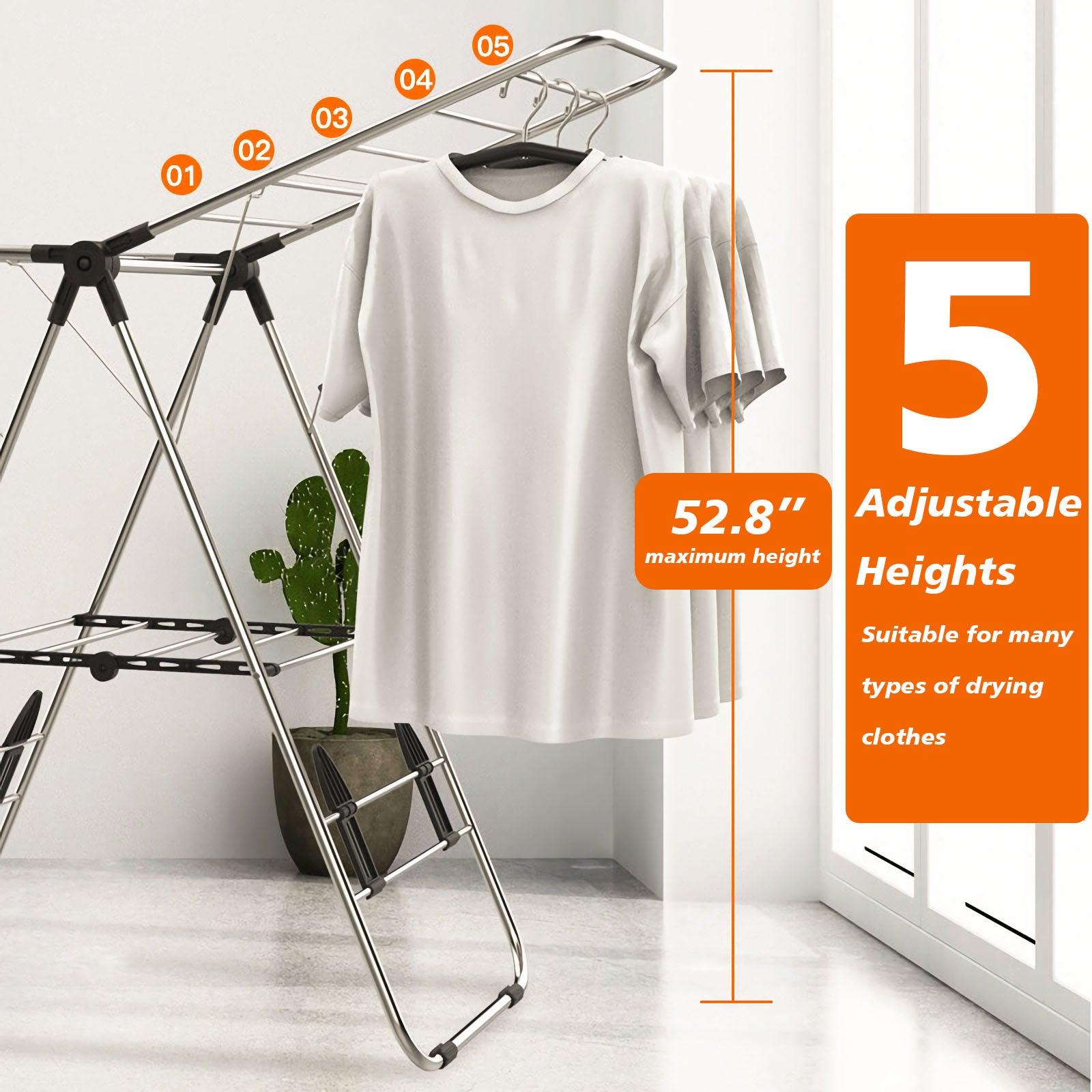 Clothes Drying Rack, Foldable 2-Layer Stainless Steel Laundry Drying Rack With Height Adjustable Gullwing, Laundry Rack For Drying Clothes, Towels, Shoes And Socks, Hats, Quilts - Nioor