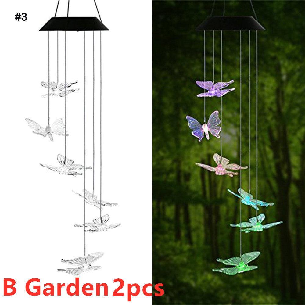 Color Changing Solar Power Wind Chime Crystal Ball Hummingbird Butterfly Waterproof Outdoor Windchime Light For Patio Yard Garde - Nioor