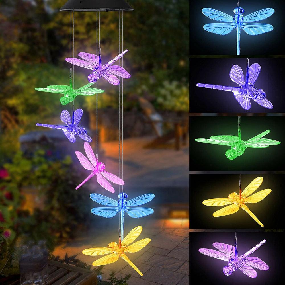 Color Changing Solar Power Wind Chime Crystal Ball Hummingbird Butterfly Waterproof Outdoor Windchime Light For Patio Yard Garde - Nioor