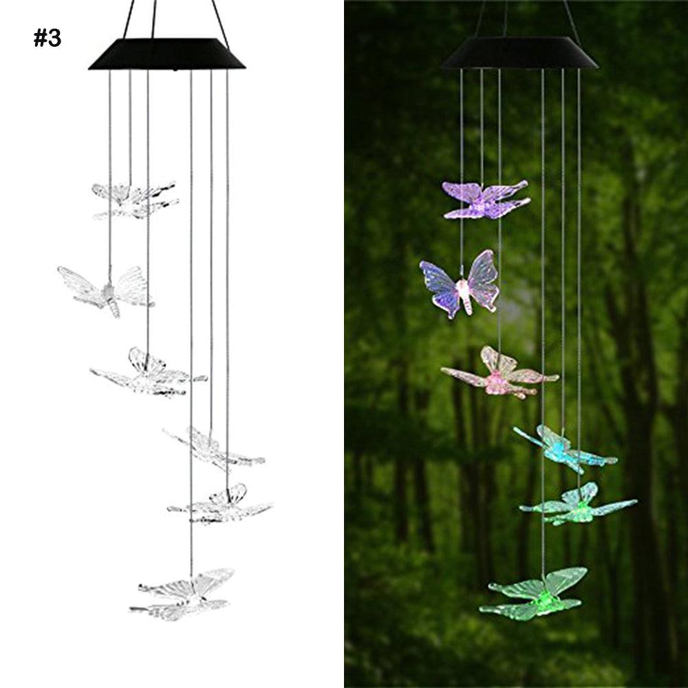 Color Changing Solar Power Wind Chime Crystal Ball Hummingbird Butterfly Waterproof Outdoor Windchime Light For Patio Yard Garde - Nioor