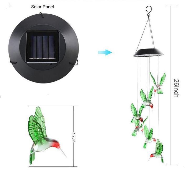 Color Changing Solar Power Wind Chime Crystal Ball Hummingbird Butterfly Waterproof Outdoor Windchime Light For Patio Yard Garde - Nioor