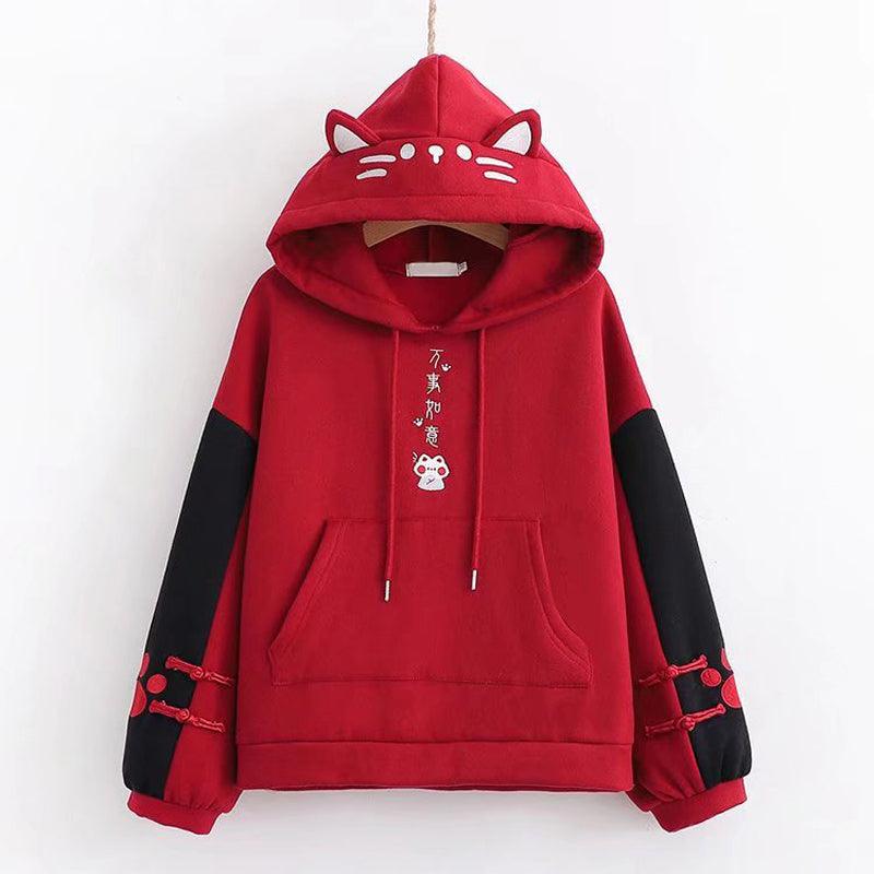 Color Contrast Cartoon Cat Embroidery Sweater - Nioor