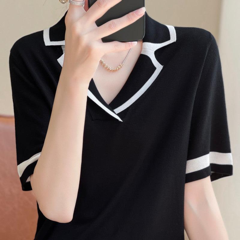 Color Matching Simple Short Sleeved Shirt New Summer Lapel Polo - Nioor