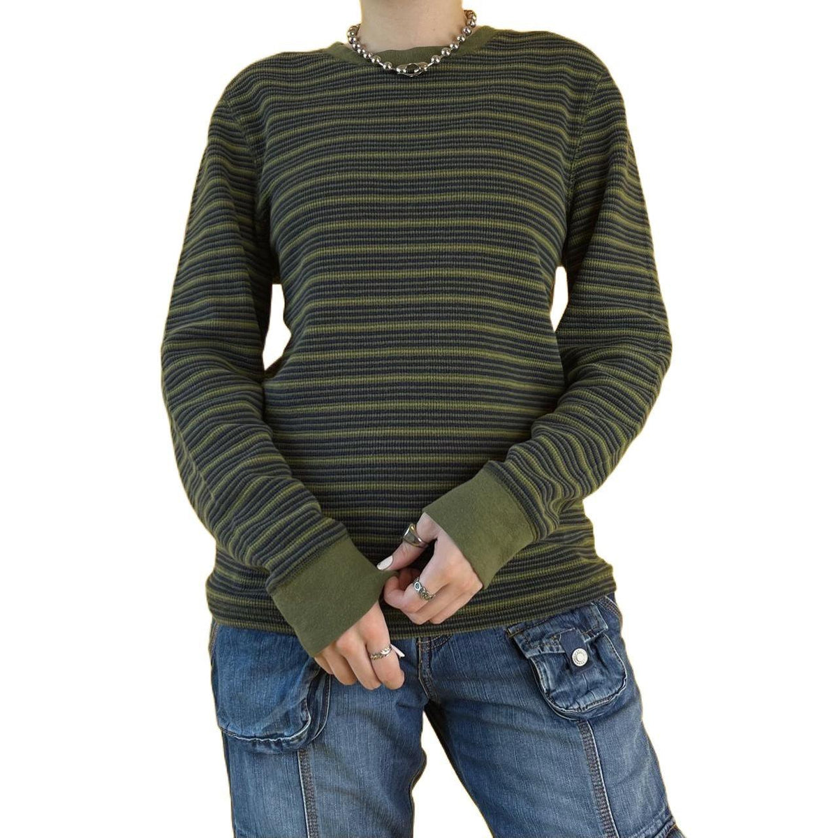 Colorful Stripe Splice Long Sleeve T-Shirt Round Neck Color Contrast Top - Nioor