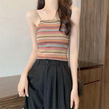 Colorful Striped Knitted Small Suspender Women's Vest - Nioor