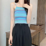 Colorful Striped Knitted Small Suspender Women's Vest - Nioor