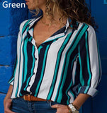 Contrast Color Striped Long Sleeve Multi-color Shirt Women's Top - Nioor