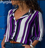 Contrast Color Striped Long Sleeve Multi-color Shirt Women's Top - Nioor