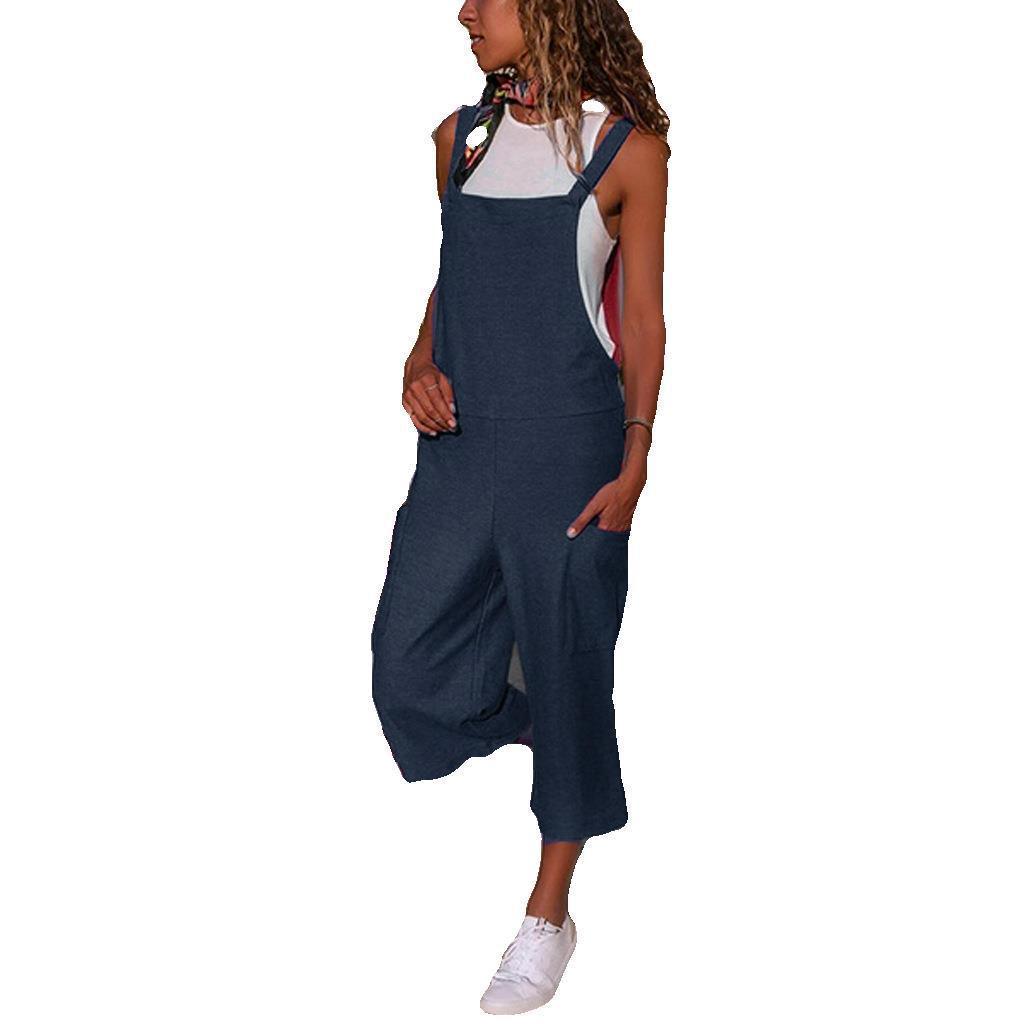 Cotton And Linen Bib Women's Casual Loose Trousers - Nioor