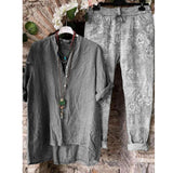 Cotton Cardigan Urban Casual Cotton Solid Gray Shirt Long Linen Sleeves Suit - Nioor