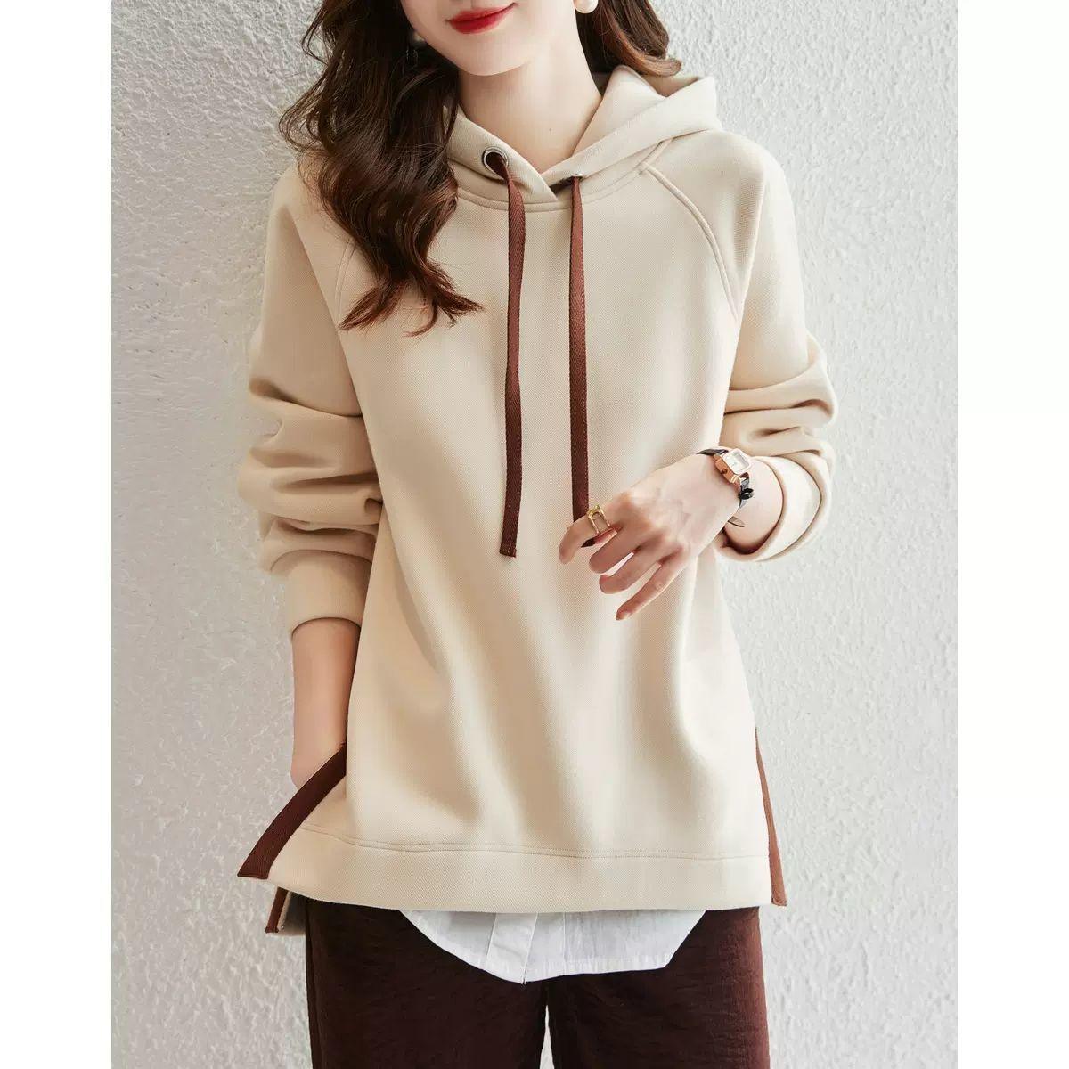 Cotton Hooded Sweater For Women Loose Fitting - Nioor