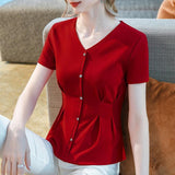 Cotton T-shirt With Pleated Waist And Umbrella Swing Top - Nioor