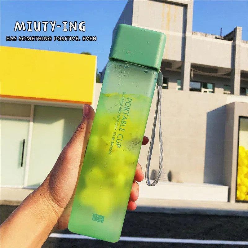 Creative Square Water Bottle Portable Anti-fall Hand Cup Plastic Transparent Sports Travel Bottle Leakproof - Nioor