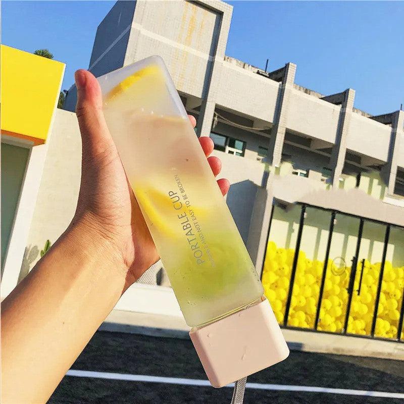 Creative Square Water Bottle Portable Anti-fall Hand Cup Plastic Transparent Sports Travel Bottle Leakproof - Nioor