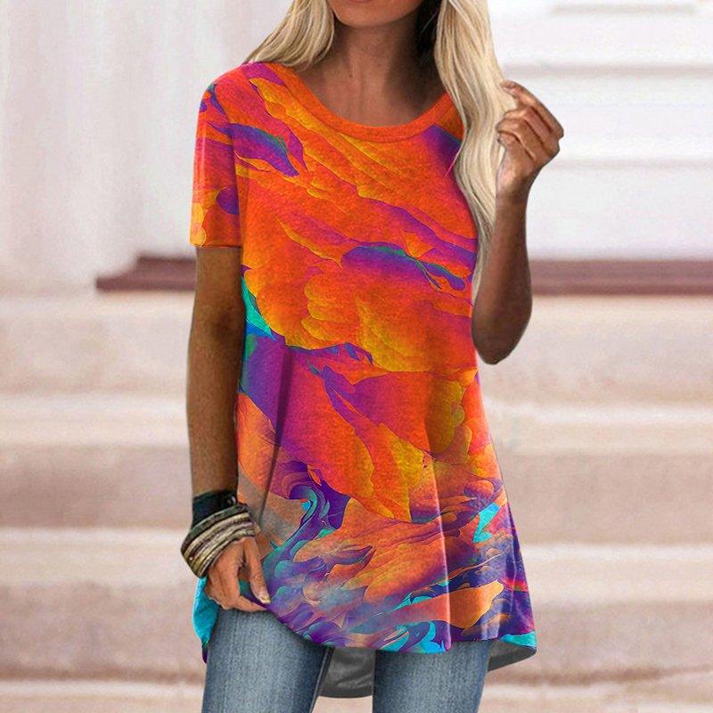 Crew Neck Casual Ethnic Style Vintage Print Short Sleeves T-shirt - Nioor