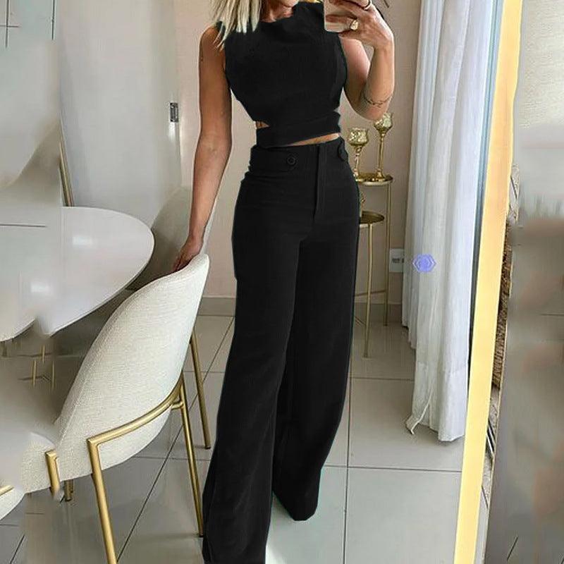 Cross-border Foreign Trade Independent Station European And American Ladies Suit Autumn New Fashion Casual Solid Color Trousers Two-piece Set - Nioor