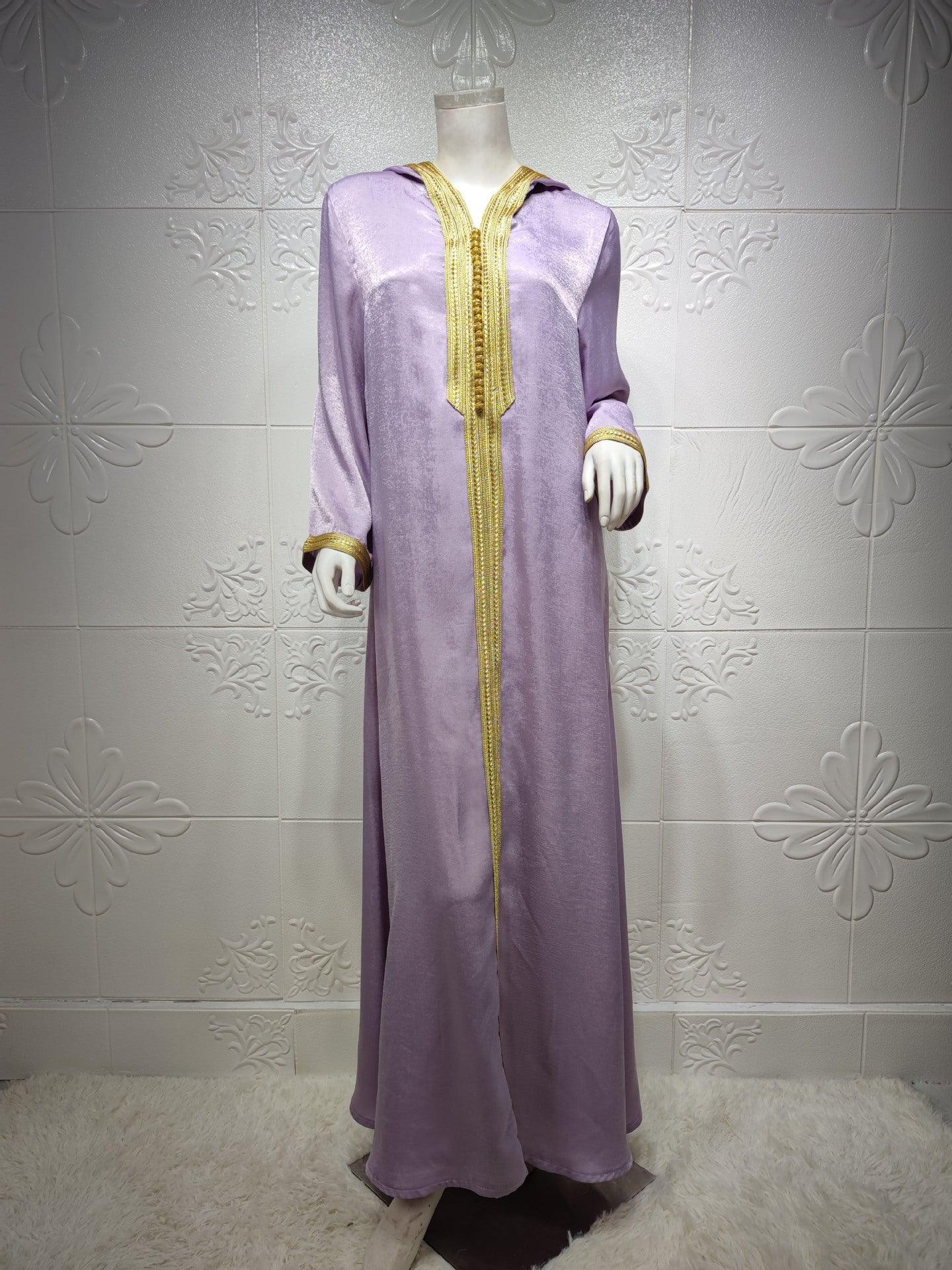 Cross-border Middle East Dubai Champagne Hooded Lace Suede Gown Muslim Robe Women In Stock - Nioor