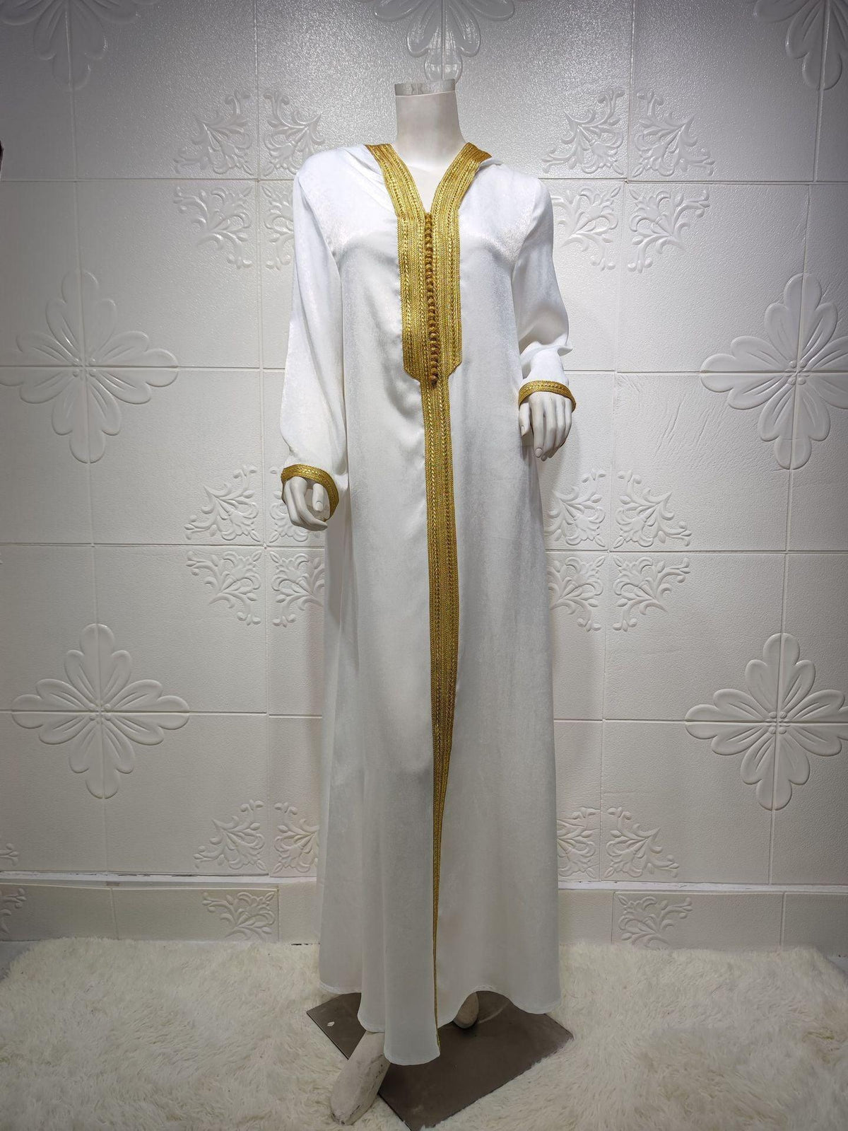 Cross-border Middle East Dubai Champagne Hooded Lace Suede Gown Muslim Robe Women In Stock - Nioor