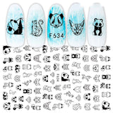 Cross-Border Nail Stickers New Japanese European And American 3D Hot Stamping Full Stickers Black And White Rose Heart-Shaped Ink Nail Decals - Nioor