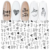 Cross-Border Nail Stickers New Japanese European And American 3D Hot Stamping Full Stickers Black And White Rose Heart-Shaped Ink Nail Decals - Nioor