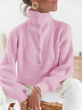 Cross Border Solid Collar Long Sleeve Sweater - Nioor