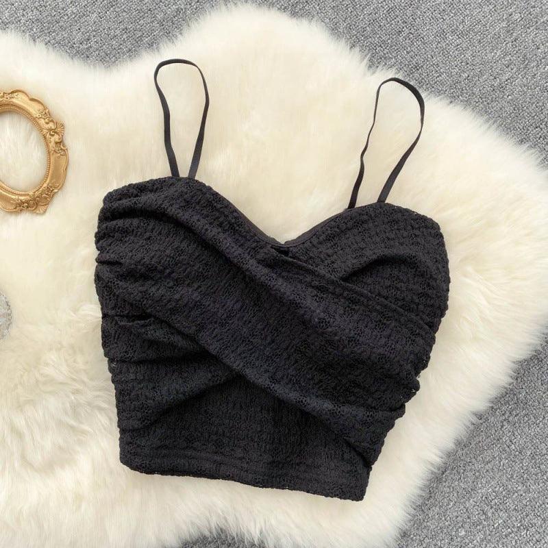 Cross Design Knotted Tube Top Lace Camisole For Women - Nioor