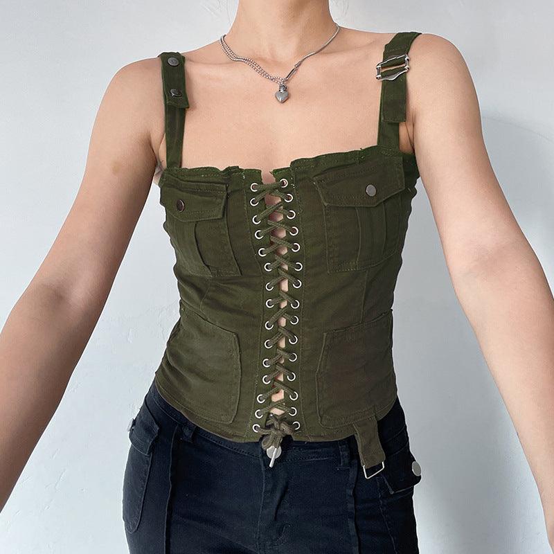 Crossed Corns Lace-up Bra Work Dress Women's Vest - Nioor