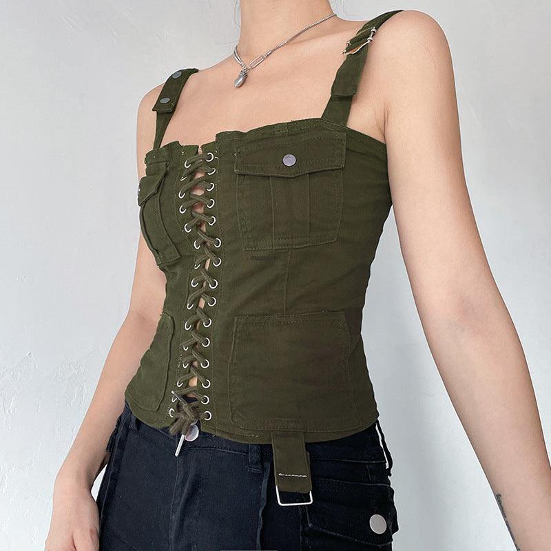 Crossed Corns Lace-up Bra Work Dress Women's Vest - Nioor