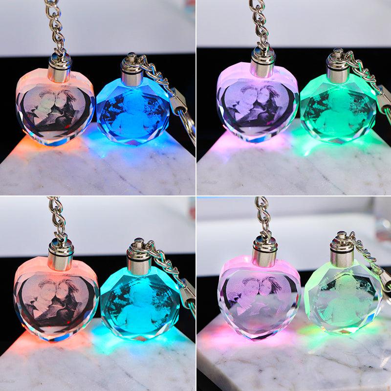 Crystal Keychain Customization Custom Photo Couple Family Souvenir Gift Laser Carve Crystal Keychain Photo Colorful LED Light Key Chain - Nioor