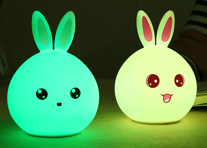 Cute Night Light Animal Rabbit Night lamps Touch Sensor Silicone LED Colorful Lights - Nioor