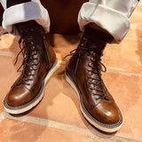 British Style Plus Velvet Leather Mid-top High-top Leather Boots - Nioor