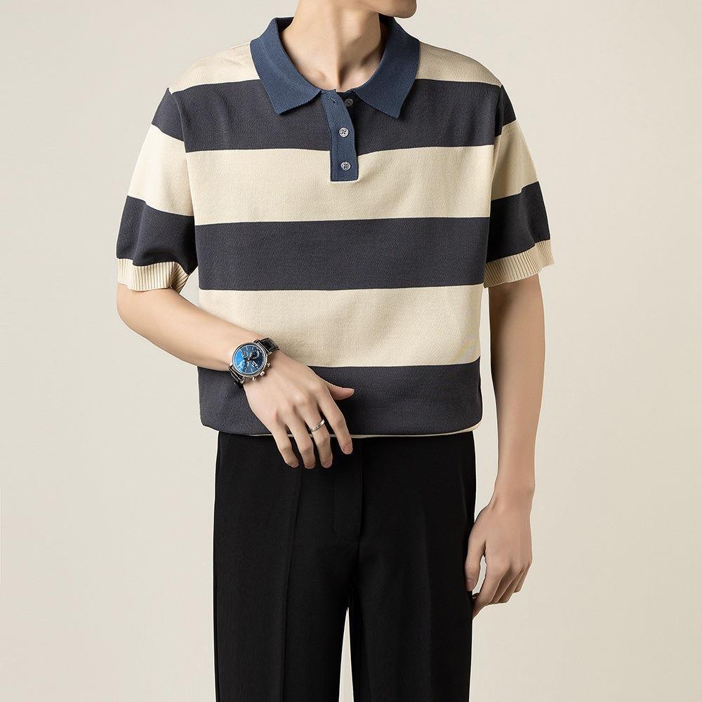 Business Striped Short-sleeved T-shirt Men - Nioor