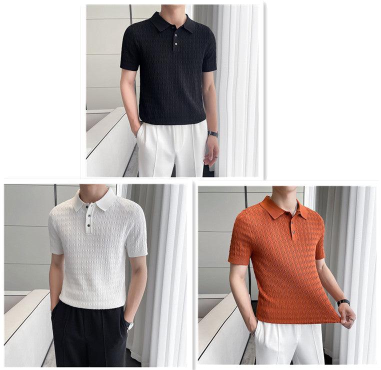 Men's New Young Business Jacquard Knitted Short-sleeved T-shirt - Nioor