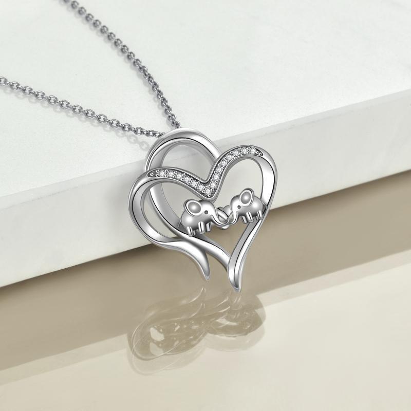 Sterling Silver Elephant Heart-shaped Pendant For Mother and Child - Nioor