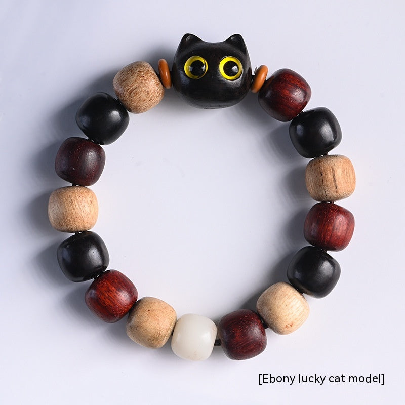 Ebony Carved Kitten Head Wooden Rosewood Beads Bracelet Men And Women