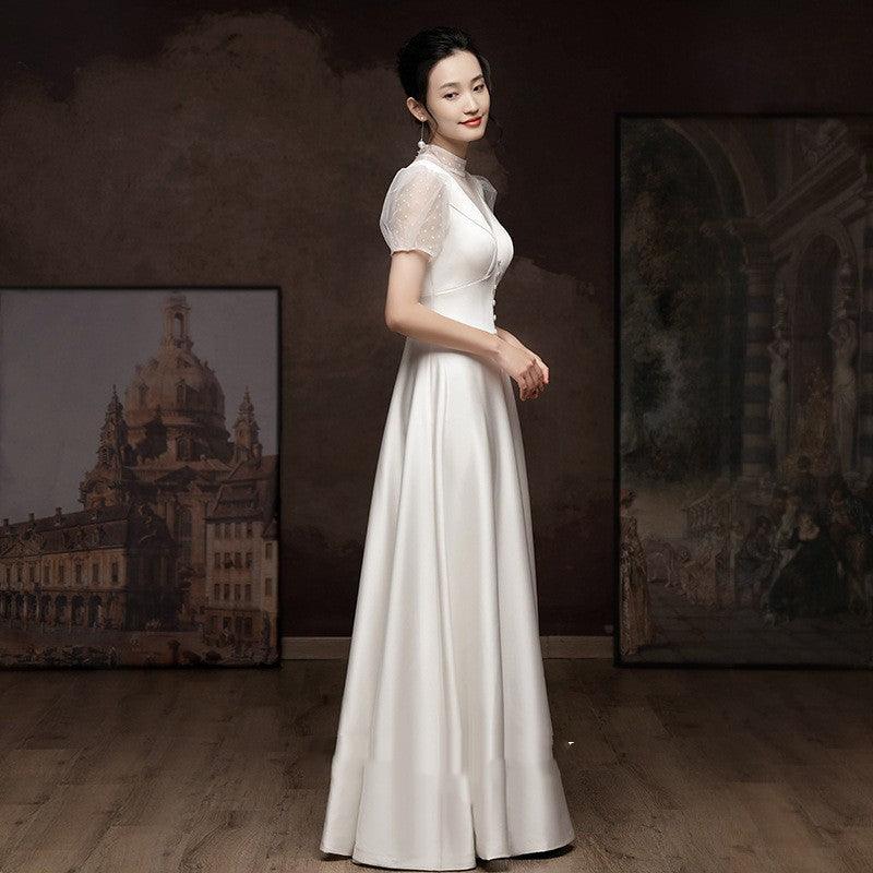 White Engagement Wedding Dress Female French Satin Light Wedding Dress - Nioor