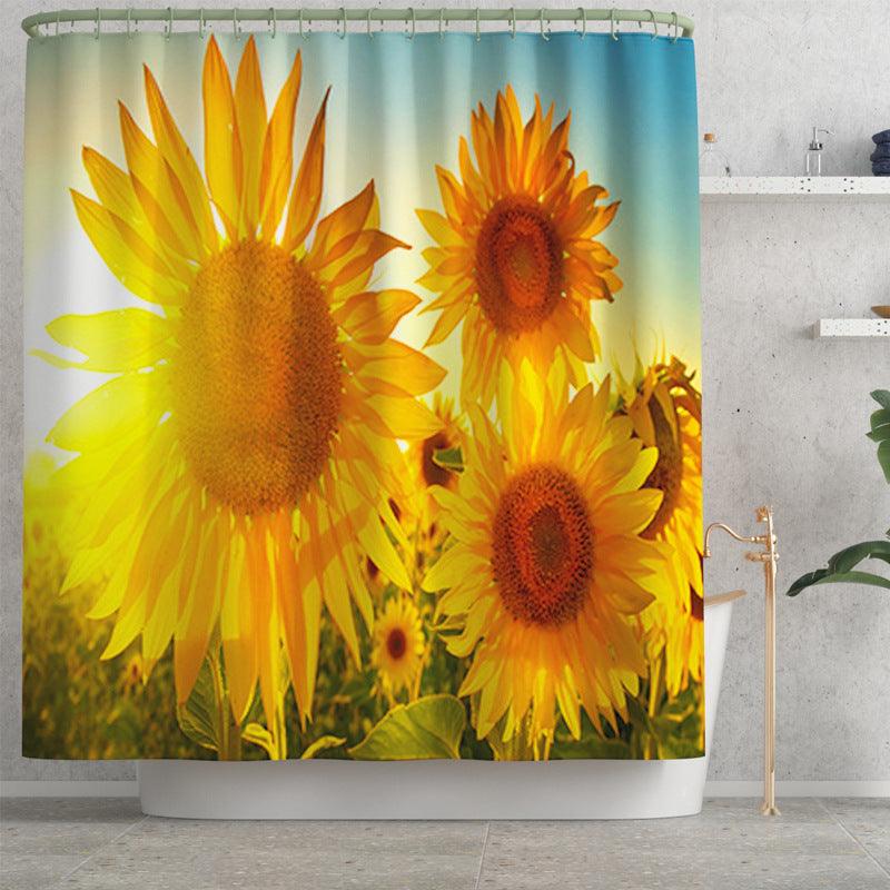 Sunflower Printed Shower Curtain Floor Mat Four-Piece Set - Nioor