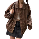 Retro Brushed Vintage Brown Leather Coat For Women Spring And Autumn - Nioor