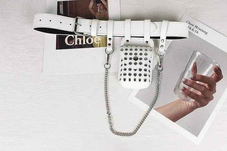 Punk Belt Bag Belt Chain Decoration Rivet Hollow-out Small Bag Belt - Nioor