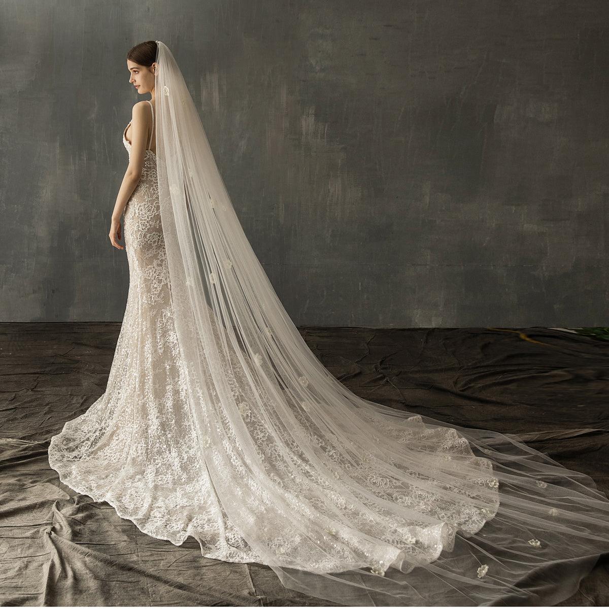 Bridal Church Wedding Pearl Long Tail Tulle - Nioor