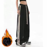 Brown American Retro Casual Pants Women's High Street Drawstring Velvet Padded Loose - Nioor