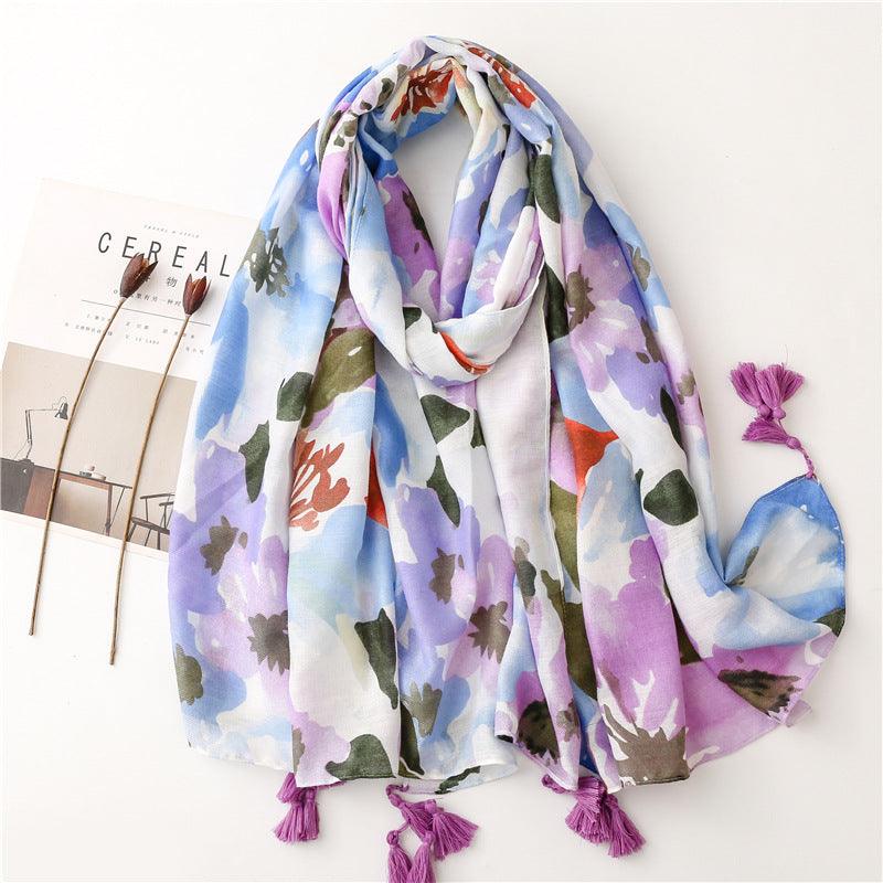 New Blooming Color Cotton And Linen Feel Scarf Soft Shawl - Nioor