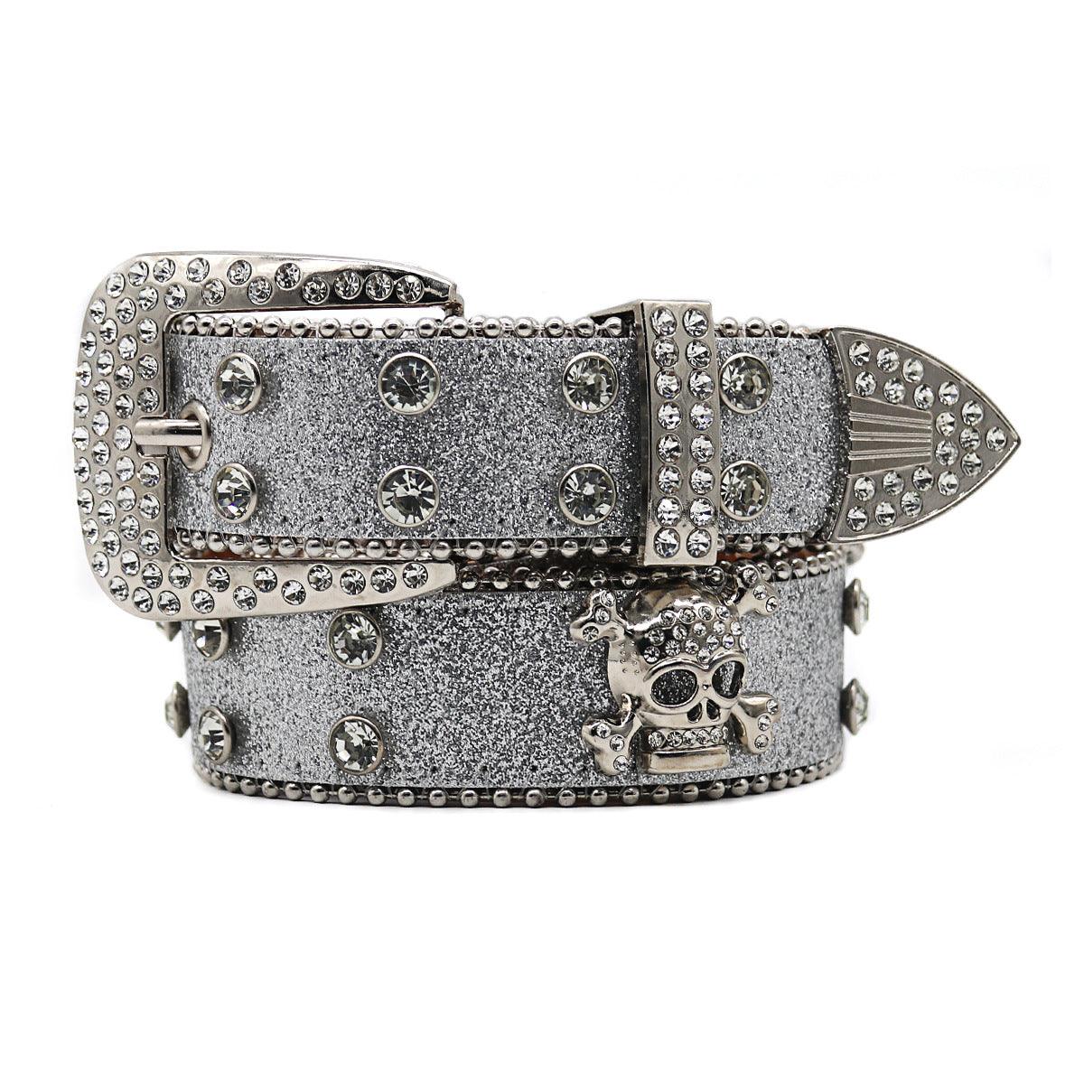 Rhinestone Skull Wide Belt Men - Nioor