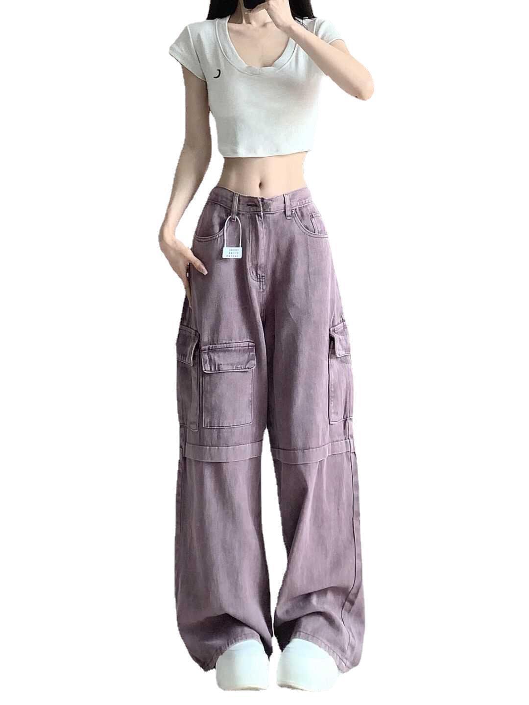 Retro Purple Cargo Jeans Women - Nioor