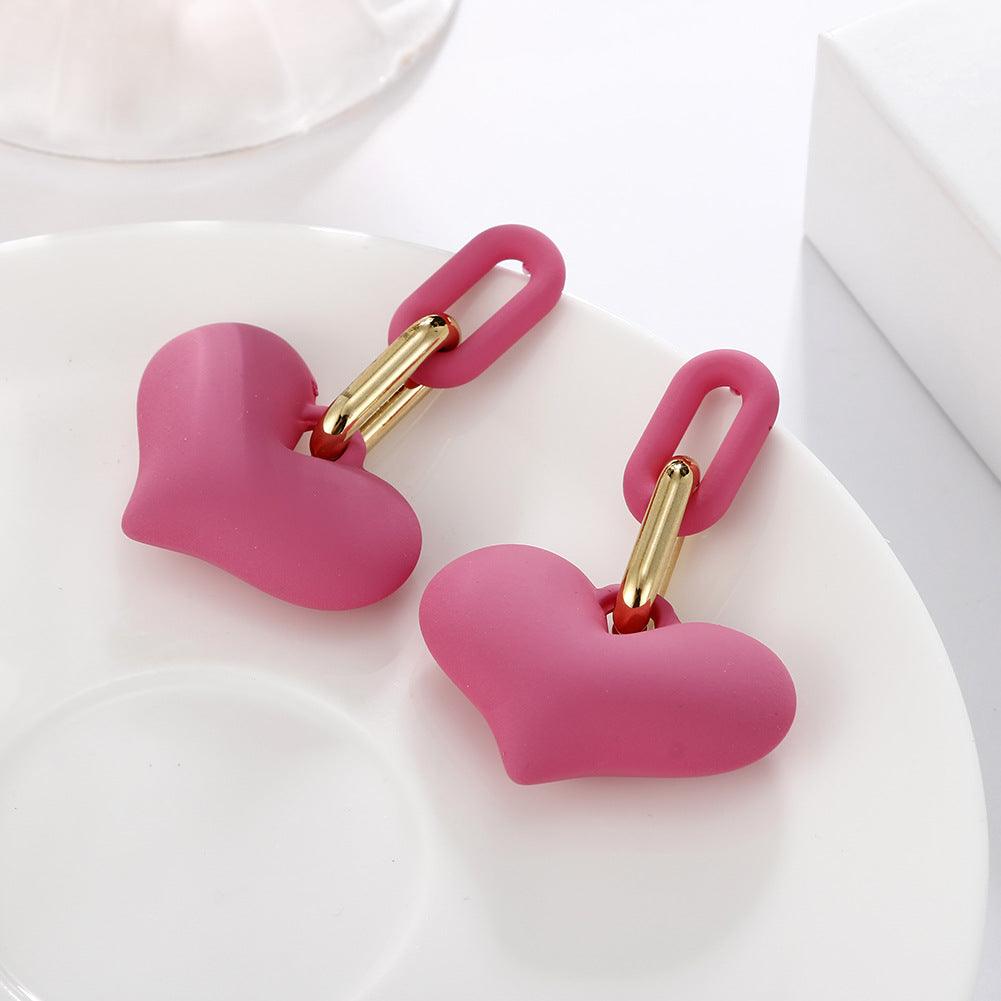 Candy Colored Love Earrings Womens Summer Small Soft Rubber Feel Lacquer - Nioor